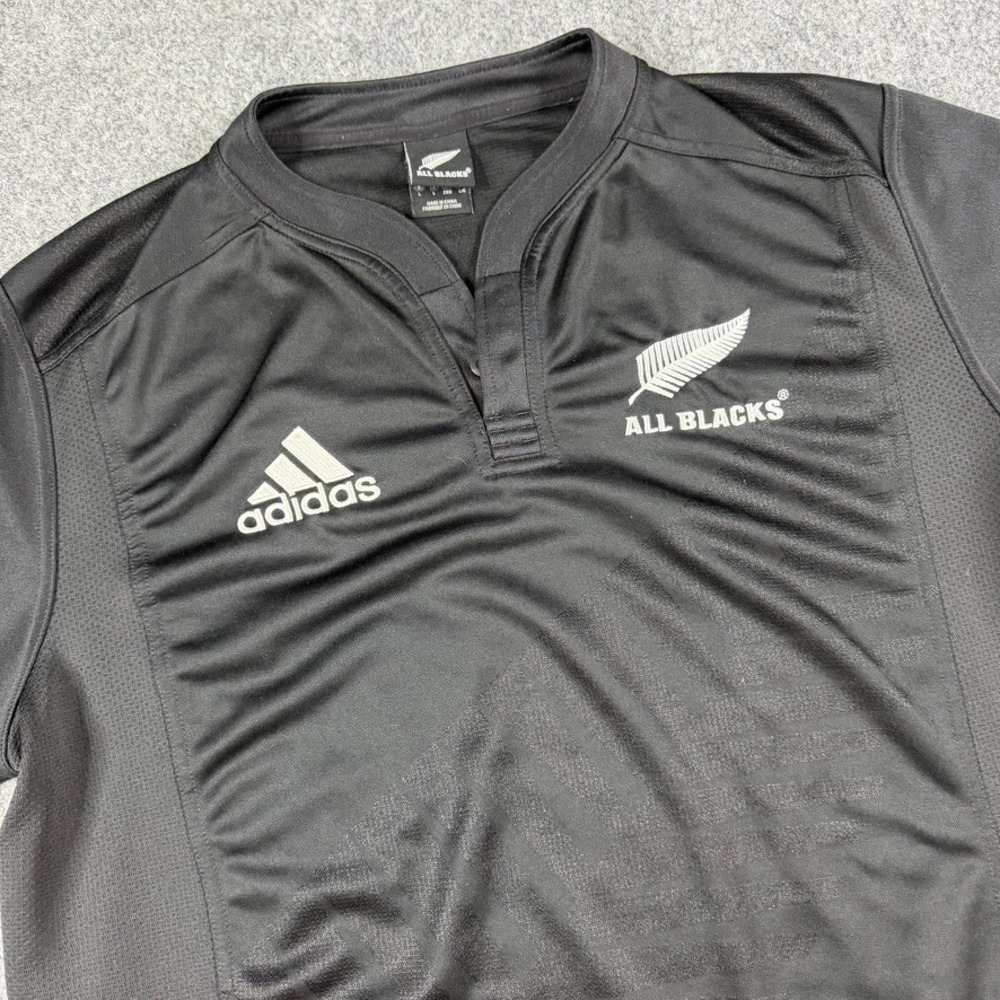 Adidas All Blacks Rugby Shirt Jersey Men Large Black ClimaCool Polo 2009